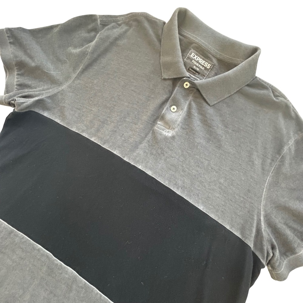 Express Pique Polo Mens XL Gray Black Colorblock Modern Fit Streetwear